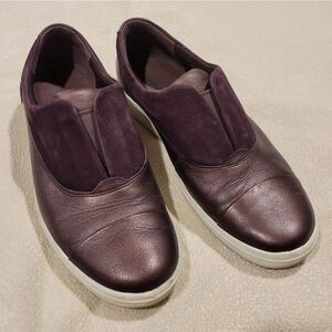 Ecco Soft 7 Women's Slip On Leather Nubuck Metallic Sneakers Fig Purple, Sz 40
